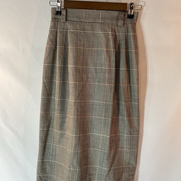 Vintage 4 Petite JH Collectibles Tan Plaid Midi Pencil Skirt USA Womens Union - Picture 1 of 12